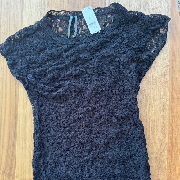 Anthropologie - NWT - Black, XS, Stretch, Short Sleeve, Lace Top - Picture 4 of 12